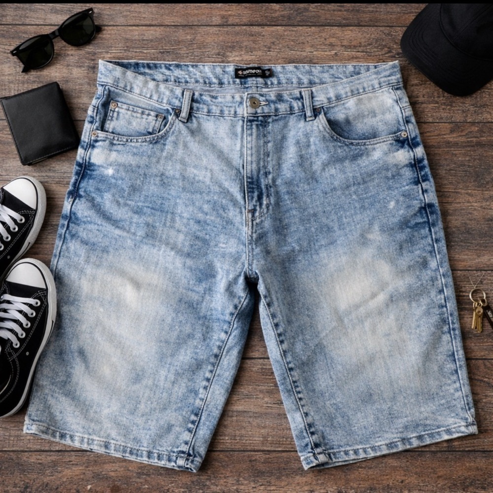 Southpole Blue Jean Shorts Slim Acid Wash Stretch Baggy Y2K Streetwear 42x12